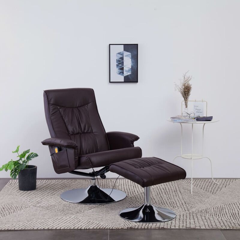 

Sillón de masaje reclinable y reposapiés cuero sintético marrón