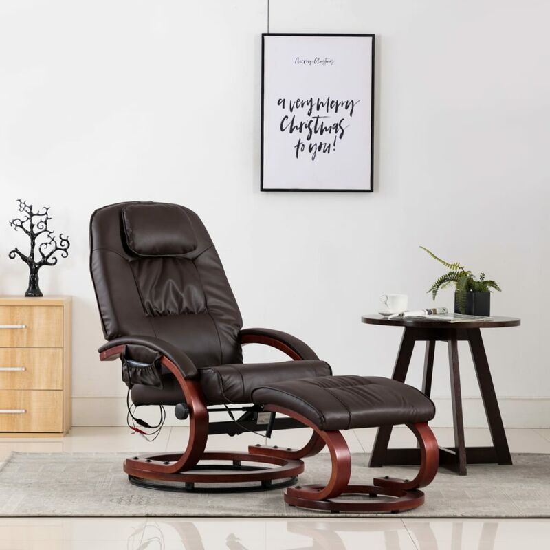 

Sillón de masaje reclinable y reposapiés cuero sintético marrón