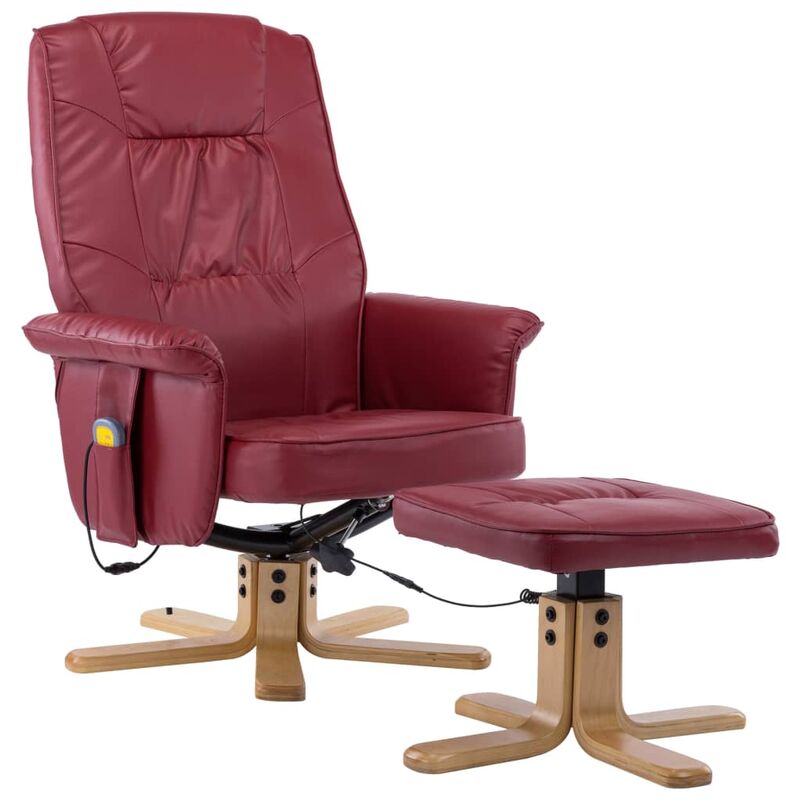 

Sillón de Masaje Reclinable y Reposapiés Cuero Sintético Vino - Rojo - Vidaxl