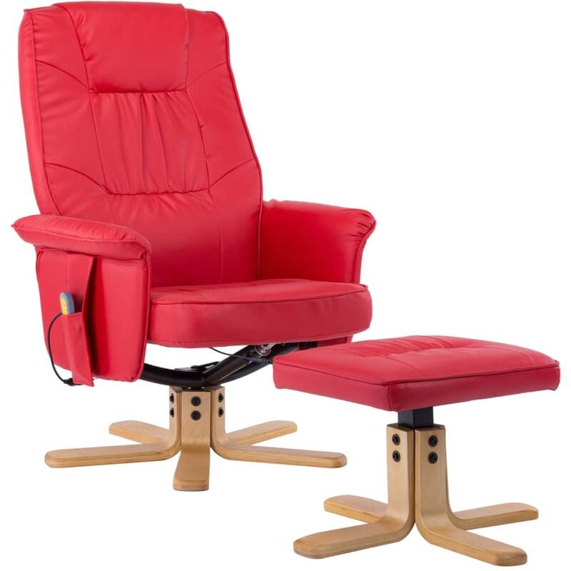 

Sillón de Masaje Reclinable y Reposapiés Cuero Sintético Rojo - Rojo - Vidaxl