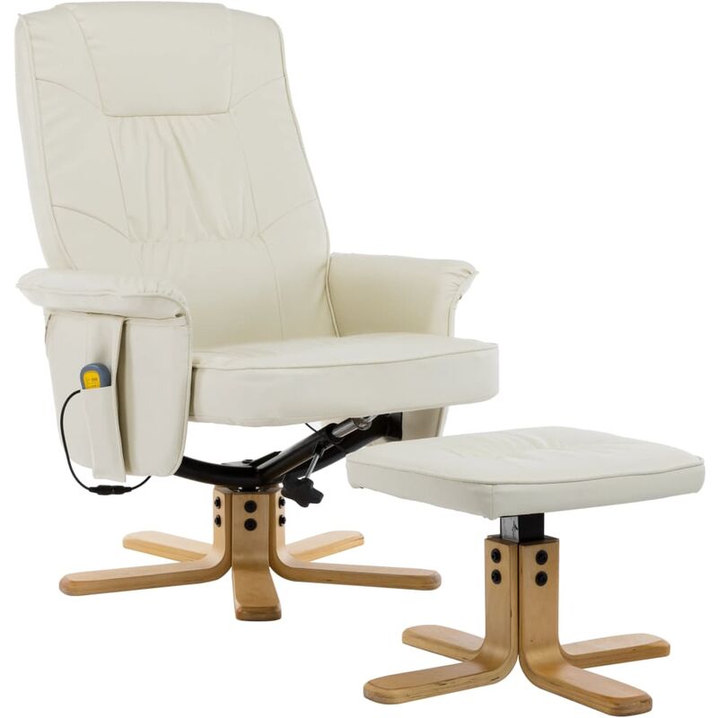 

Sillón de Masaje Reclinable y Reposapiés Cuero Sintético Crema - Crema - Vidaxl