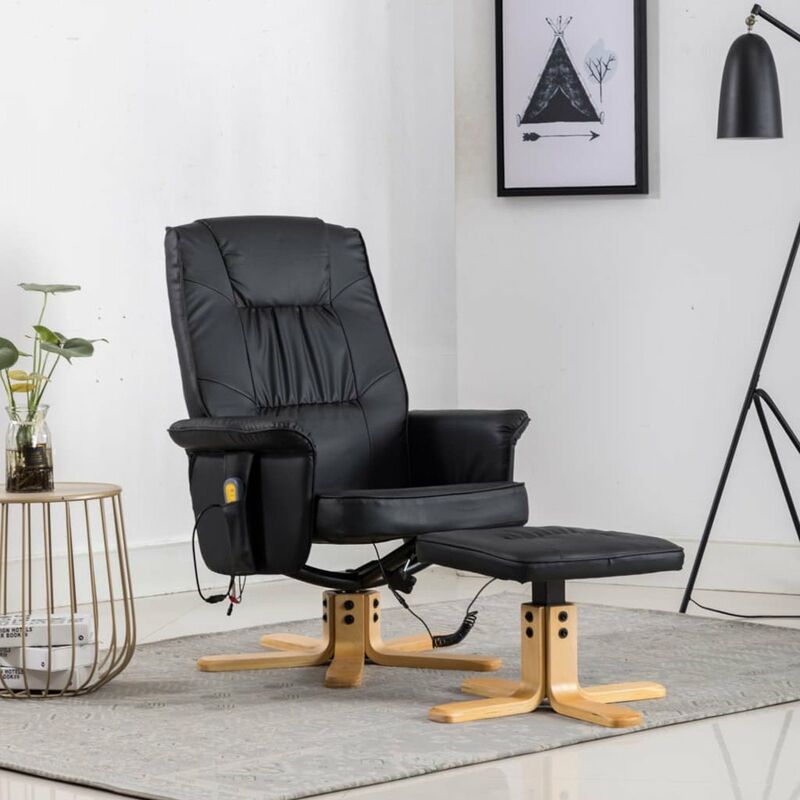 

Happyshopping - Sillon de masaje reclinable y reposapies cuero sintetico negro