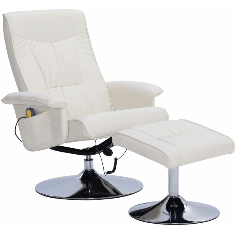 

vidaXL Sillón de Masaje Reclinable con Reposapiás Cuero Sintético Crema - Crema