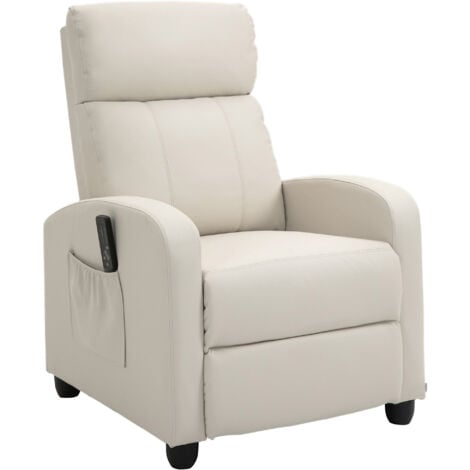 HOMCOM Sillón de Masaje Relax Reclinable con Mando a Distancia 2 Zonas de Masaje 8 Programas 5 Niveles de Intensidad y Temporizador 68x88x98cm crema