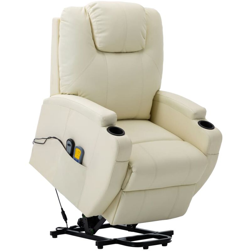 

Sillón de Masaje Sistema de Elevación Cuero Sintético Blanco Crema - Blanco - Vidaxl