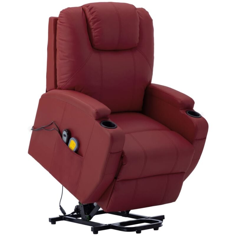 

vidaXL Sillón de Masaje Sistema de Elevación Cuero Sintético Vino Tinto - Rojo