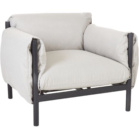 Sillón de metal gris claro negro cojines de tela impermeable Esperia
