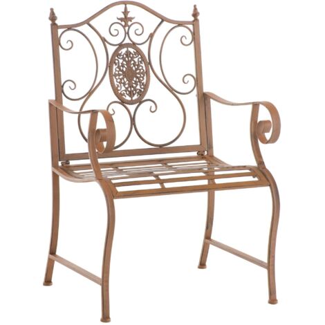 Sillón de metal marrón envejecido con motivos decorativos – jardín o terraza 100007934