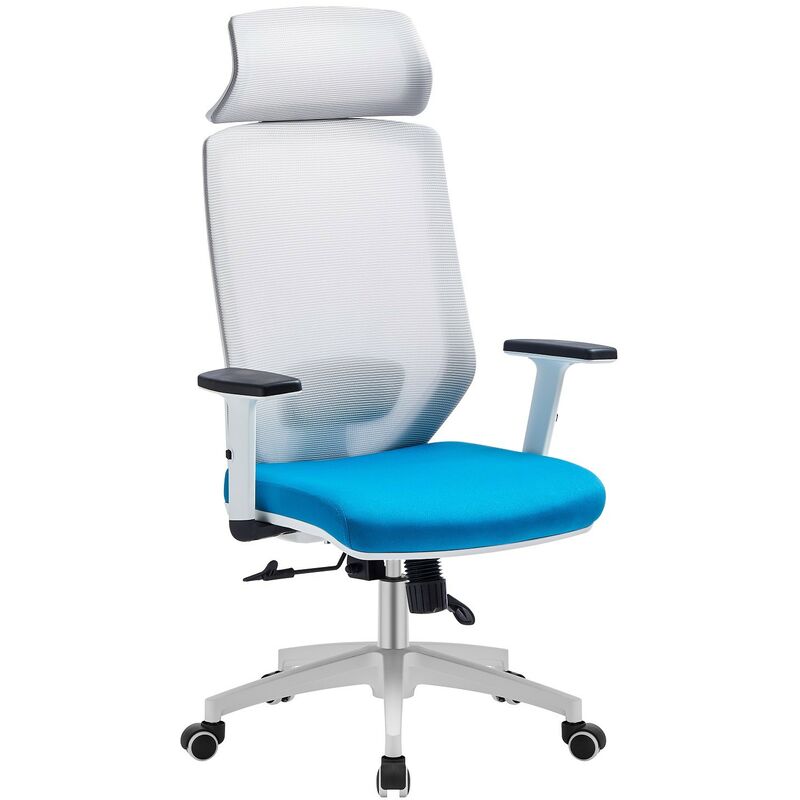 

Sillón de oficina CLAYTON, blanco, malla gris, tejido azul claro
