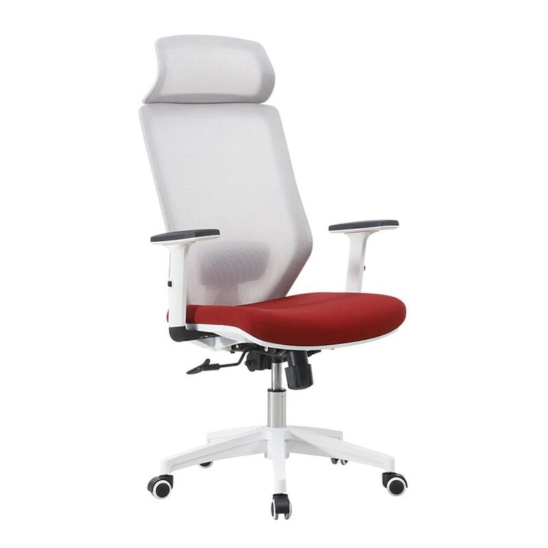 

Sillón de oficina CLAYTON, blanco, malla gris, tejido rojo