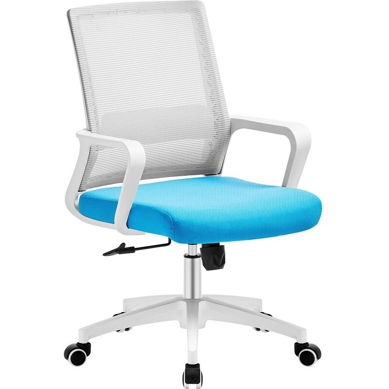 

Sillón de oficina CLIFFORD, blanco, malla gris, tejido azul claro