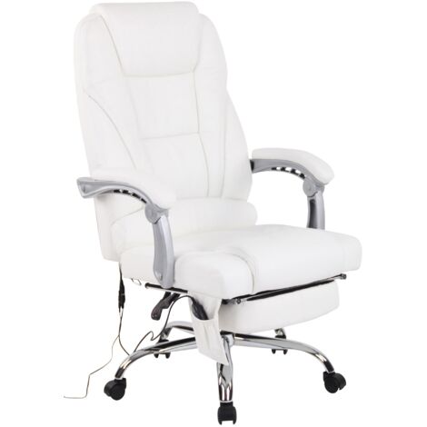 Sillón de oficina con función de masaje y reposapiés regulable en piel auténtica blanca 100002576