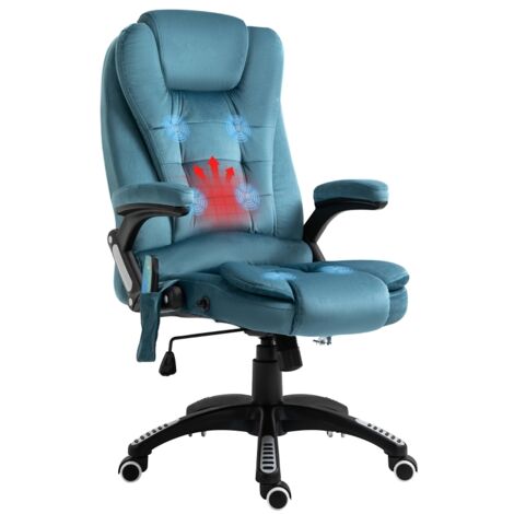 Sillón de oficina con masaje y calefacción, ergonómico, giratorio 360°, 68 x 72 x 110-120 cm, azul