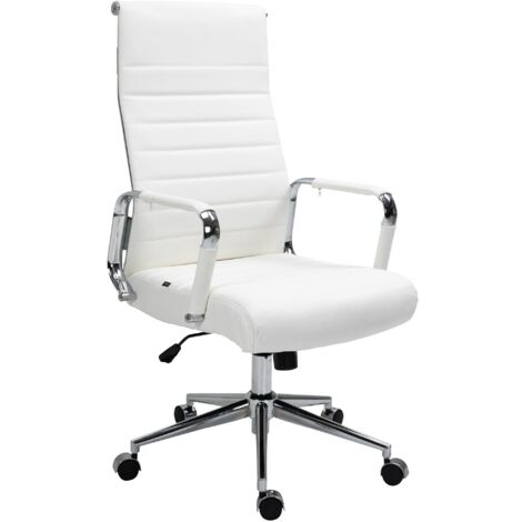 Sillón de oficina con reposabrazos asiento giratorio mecanismo basculante de cuero auténtico blanco 100002516