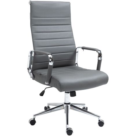 Sillón de oficina con reposabrazos asiento giratorio mecanismo basculante de cuero auténtico gris 100002520