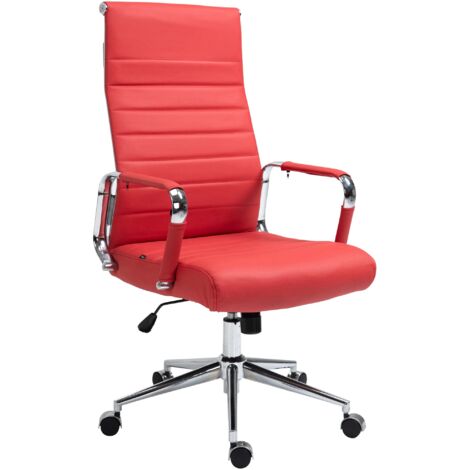 Sillón de oficina con reposabrazos asiento giratorio mecanismo basculante de cuero auténtico rojo 100002521