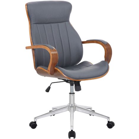 Sillón de oficina con reposabrazos estructura robusta en madera curvada color nogal PVC gris y metal cromado 100002545