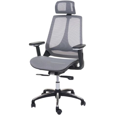 Sillón de oficina con reposabrazos y reposacabezas con función mecedora en tela gris 040001791