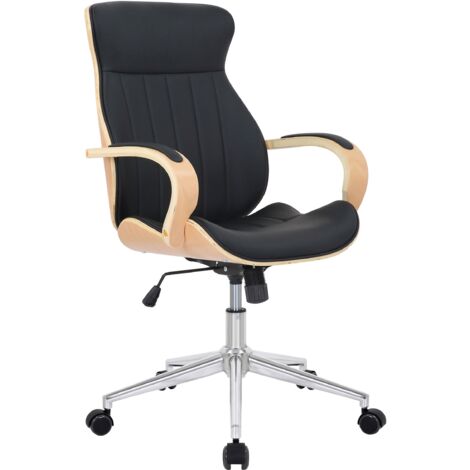 Sillón de oficina con ruedas de madera clara y sintética negra, regulable en altura BUR10464