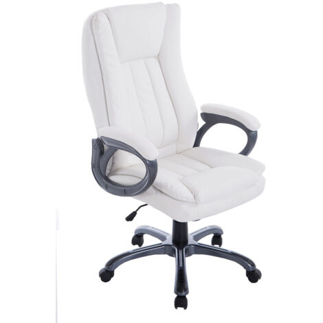 Sillón de oficina con ruedas y reposabrazos, asiento giratorio en PVC blanco y estructura de metal 100002388