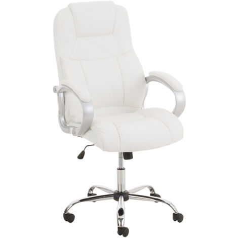 Sillón de oficina con ruedas y reposabrazos mecanismo basculante en metal cromado PVC blanco 100002381