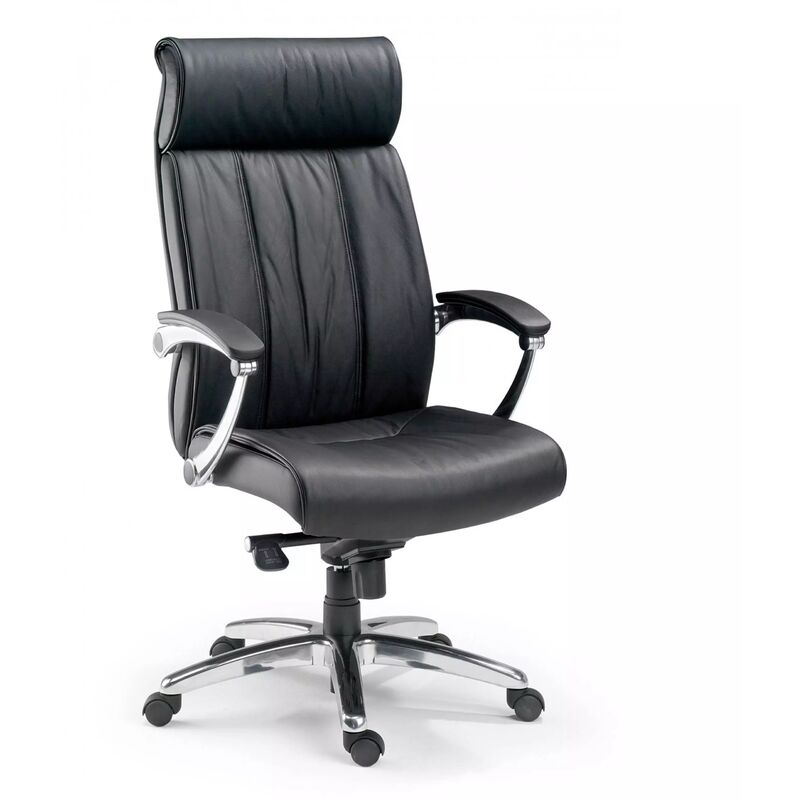 

Sillon de oficina Convex, brazos flexibles, piel natural negro - negro