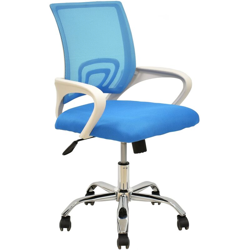

Sillón de oficina FISS NEW (M), blanco, gas, basculante, malla y tejido celeste