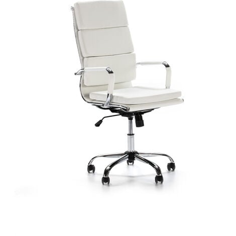 VS VENTA-STOCK Sillón de Oficina GANTE reclinable Blanco. Piel sintética. Silla ejecutiva con reposacabezas y conjín engrosados. Altura Ajustable. Diseño ergonómico