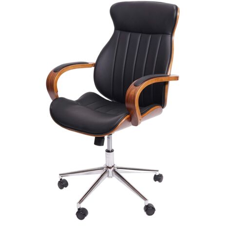 Sillón de oficina giratorio con respaldo de madera sintética negra aspecto nogal, giratorio 360° 040001861