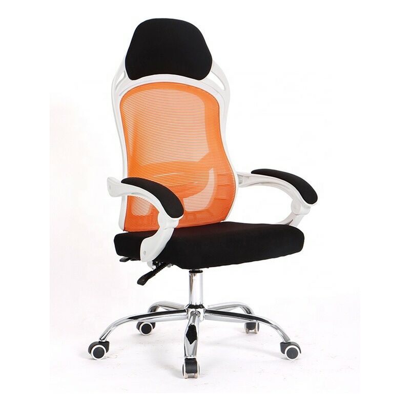 

Sillón de oficina LINZ, blanco, alto, gas, sincro, malla naranja, tejido negro