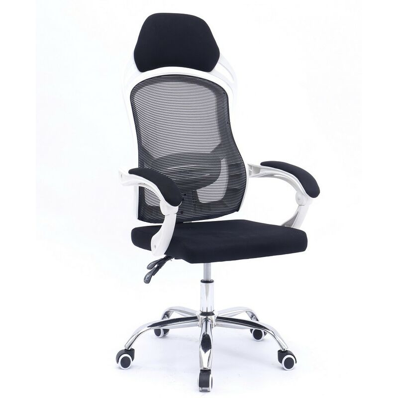 

Sillón de oficina LINZ, blanco, alto, gas, sincro, malla y tejido negro