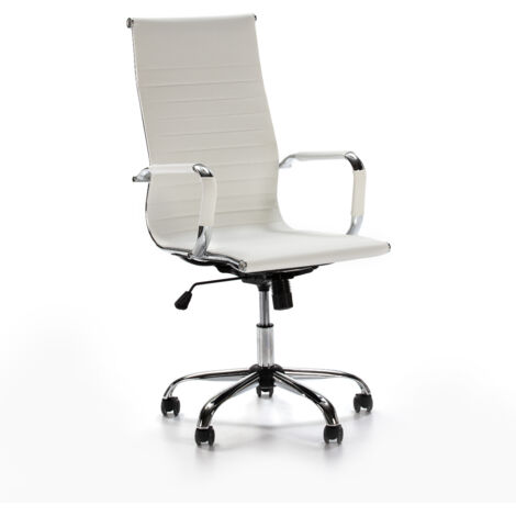 Sillón de Oficina MAX reclinable Blanco. Piel sintética. Silla ejecutiva con reposacabezas y conjín engrosados. Altura Ajustable. Diseño ergonómico