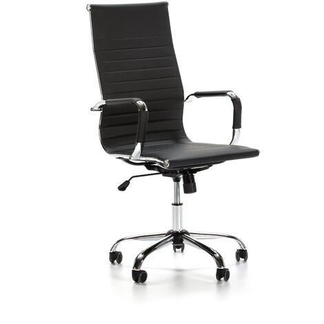 Sillón de Oficina MAX reclinable Negro. Piel sintética. Silla ejecutiva con reposacabezas y conjín engrosados. Altura Ajustable. Diseño ergonómico