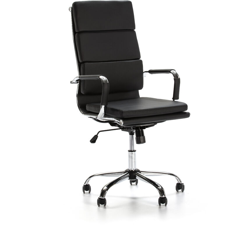 

Sillón de Oficina GANTE reclinable Negro. Piel sintética. Silla ejecutiva con reposacabezas y conjín engrosados. Altura Ajustable. Diseño ergonómico
