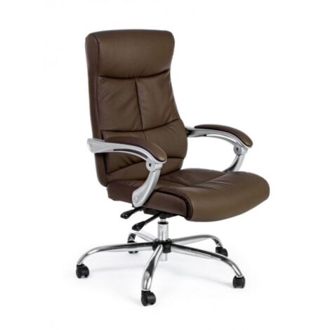 Sillón de oficina reclinable con reposabrazos en polipiel marrón Lisboa