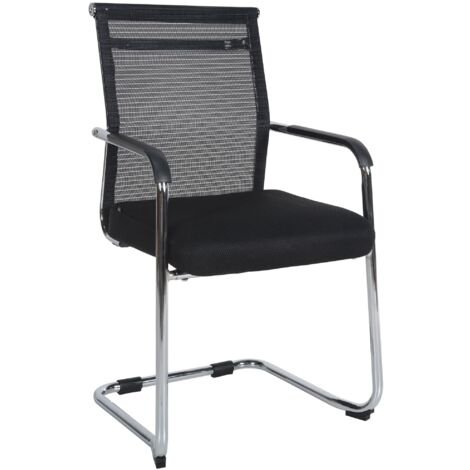 Sillón de oficina silla de comedor sin ruedas en tela de malla negra base metálica BUR10679