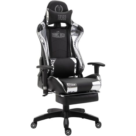 Sillón de oficina silla gamer con ruedas y reposapiés en PVC negro/blanco 100002765