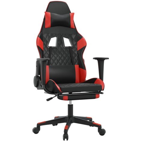 Sillón de oficina silla gaming con cojín lumbar con reposapiés en PVC negro y rojo DEC025858