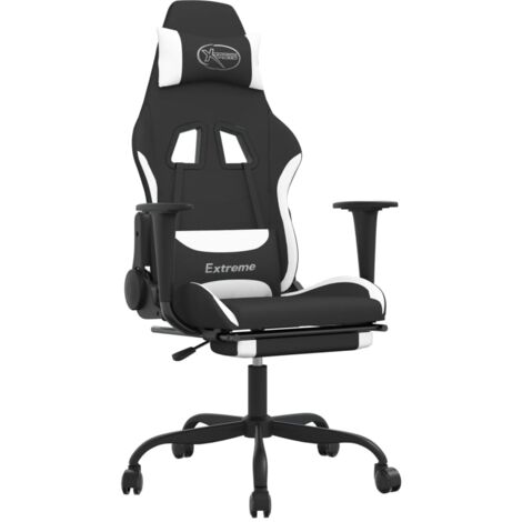 Sillón de oficina silla gaming con cojín lumbar con reposapiés en tela blanca y negra DEC025834