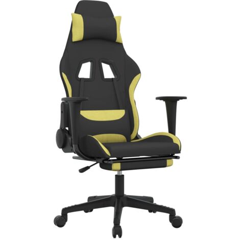Sillón de oficina silla gaming con cojín lumbar con reposapiés en tela negra y verde claro DEC025846