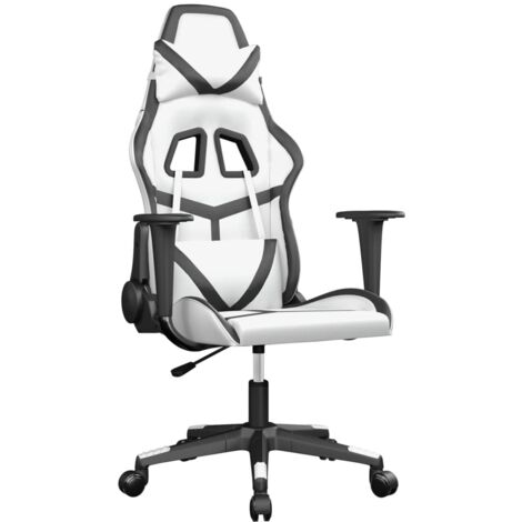 Sillón de oficina silla gaming con reposabrazos con ruedas en PVC blanco y negro DEC025814