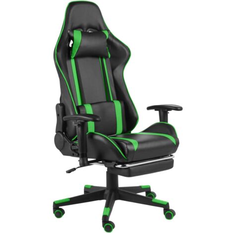 Sillón de oficina silla gaming con ruedas asiento giratorio con reposapiés en PVC verde DEC026027