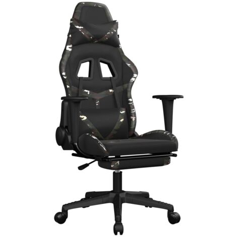 Sillón de oficina silla gaming con ruedas con reposapiés negro y camuflaje de PVC verde DEC025762