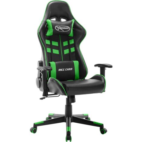 Sillón de oficina silla gaming con ruedas reposabrazos en PVC verde y negro DEC026012