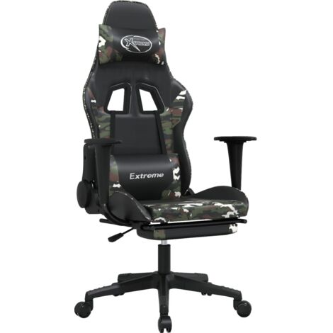 Sillón de oficina silla gaming con ruedas y reposapiés diseño camuflaje PVC DEC025759