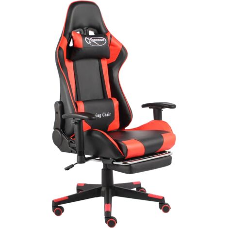 Sillón de oficina silla gaming giratoria con ruedas y reposapiés de PVC rojo DEC026025