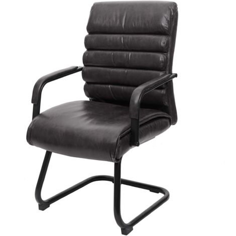 Sillón de oficina sin ruedas Silla de conferencias vintage aspecto ante negro PVC y metal 040006245