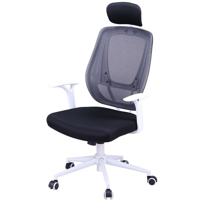 

Sillón de oficina ULRIK, blanco, gas, basculante, malla y tejido negro