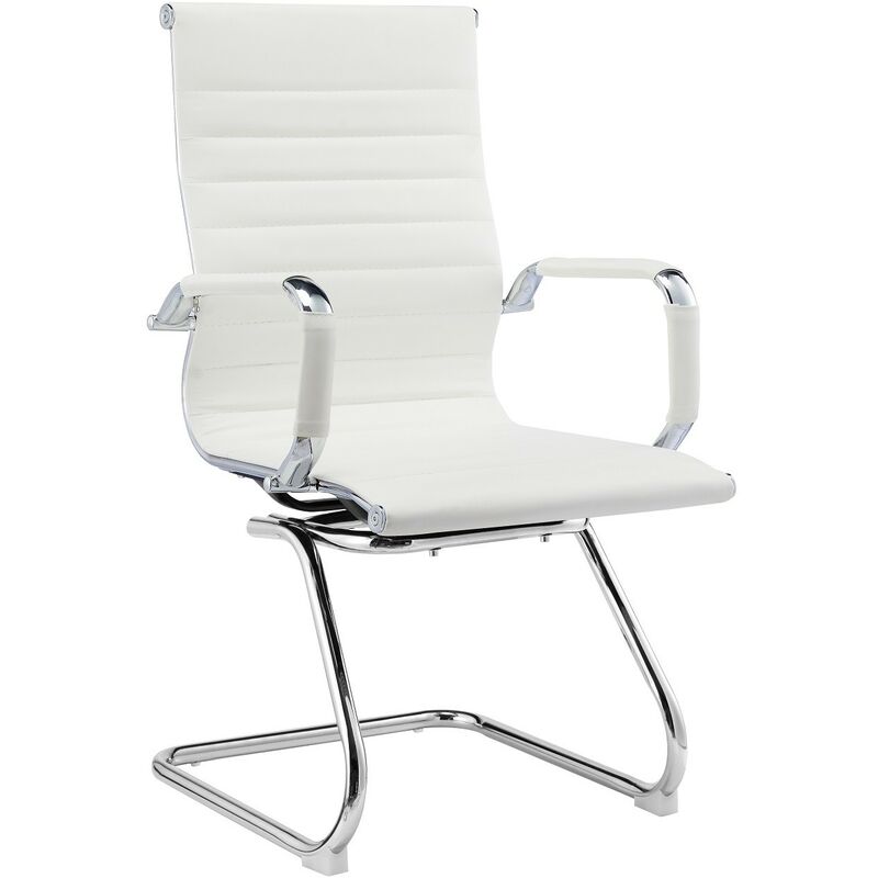 

Sillón de oficina VARSOVIA, fijo de patín, cromado, similpiel blanca