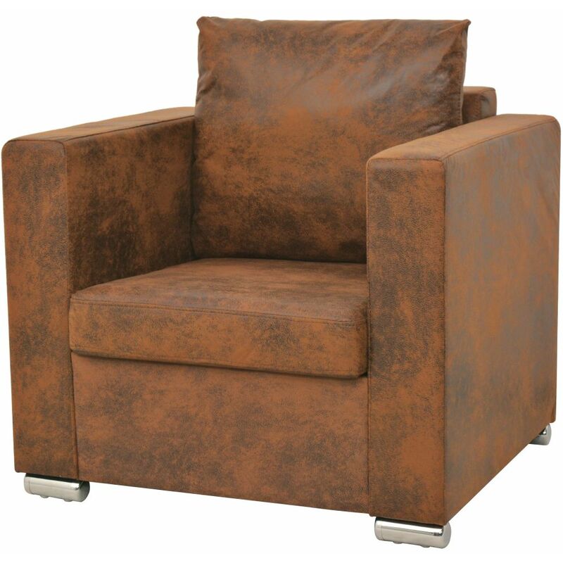 

Happyshopping - Sillon de piel de ante artificial marron